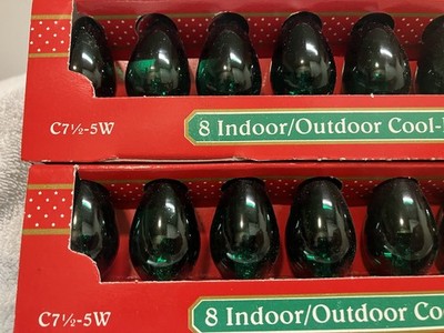Lot Of 2 Vtg 8 Pk C7 1/2 Cool-Lite Indoor/Outdoor Bulbs Trim A Home Clear Green