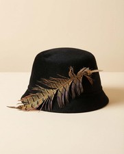 1940s Black Felt Hat with Feather Accent Vintage Mid Century Statement Hat