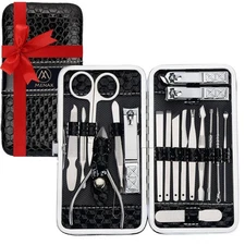 18pcs Professional Stainless Steel Manicure Pedicure Set Travel Scissors Case