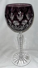Ajka Florderis Amethyst Cut to Clear Stemmed Blown Glass 8" Hock Wine Glass