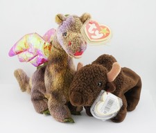 2 x Ty Beanie Babies Roam The Buffalo and Scorch The Dragon