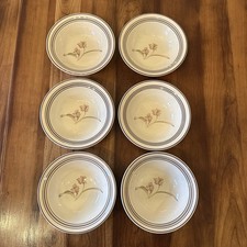 6 Noritake PARTNERS 9127 Keltcraft Pastel Flowers Brown Gray Rimmed Soup Bowls