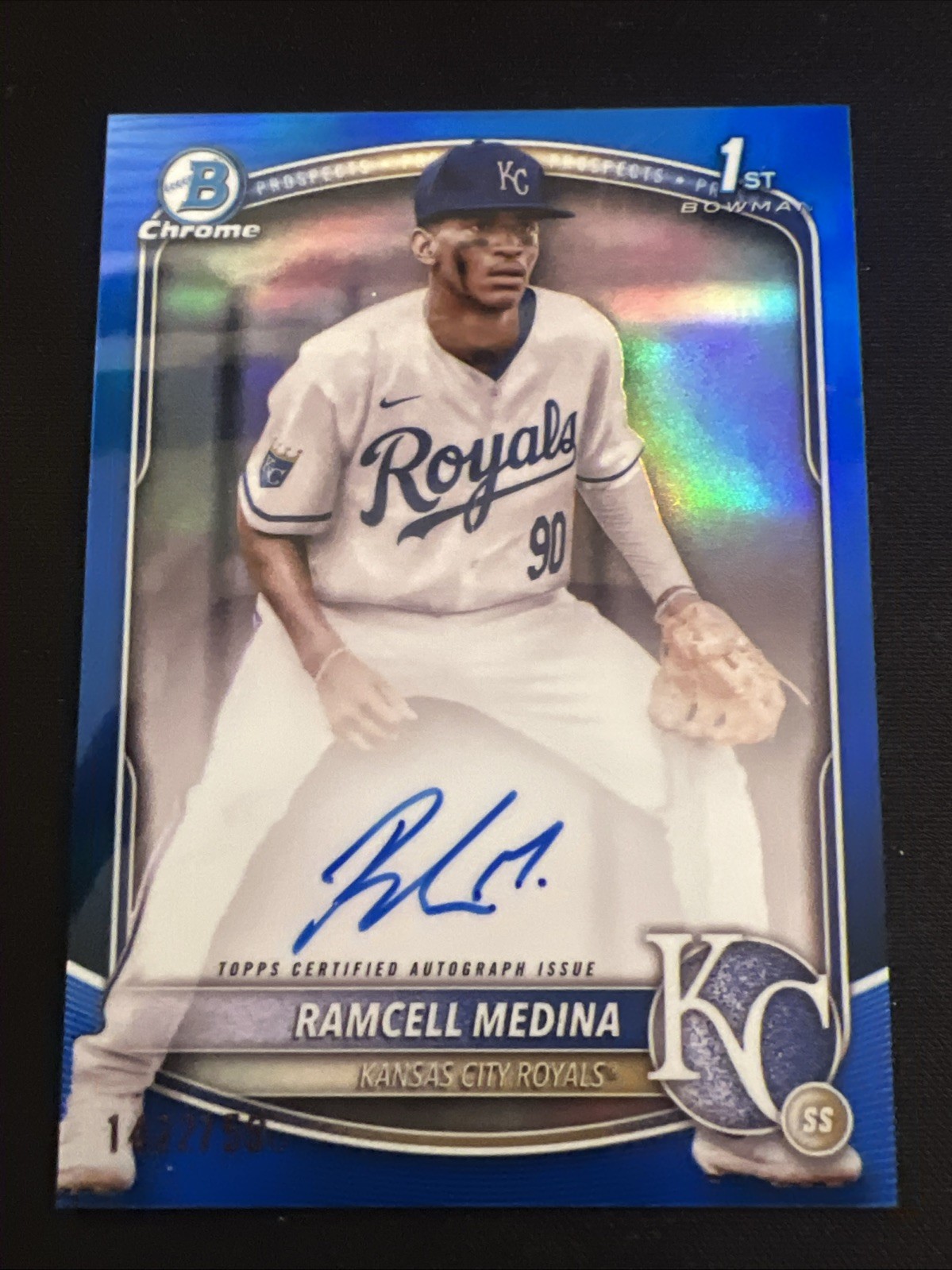 2025 Bowman Chrome Ramcell Medina Auto True Blue Refractor 1st Prospect #142/150