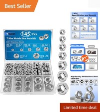 145 PCS Metric Stainless Steel Hex Nut Assortment Kit: M3-M12 Durable Fasteners