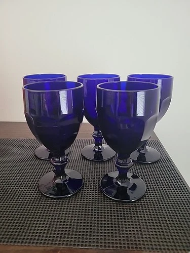 Set of 5 Libbey Duratuff Gibraltar Cobalt Blue 7" Iced Tea Water Glasses Goblet