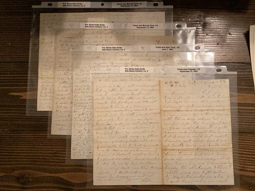 20th MAINE INF.  4 Letters - Pvt Elisha Oaks Drake - Chamberlain - Gettysburg