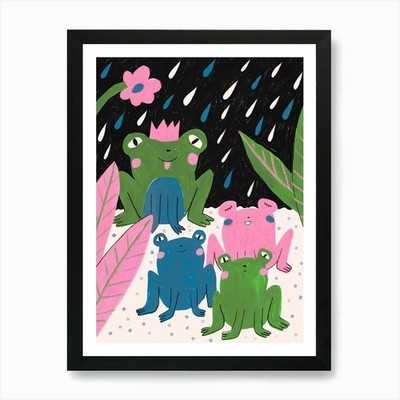 Frösche im Regen Kunstdruck gerahmt Wandbild Poster Leinwanddruck Bild