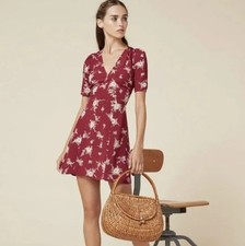 Reformation Rhoda Red Floral Print Deep V Mini Dress 4 S