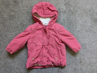 Janie and Jack Baby Girl Canvas Coat Size 12-24 Months Pink Embroidered Flowers