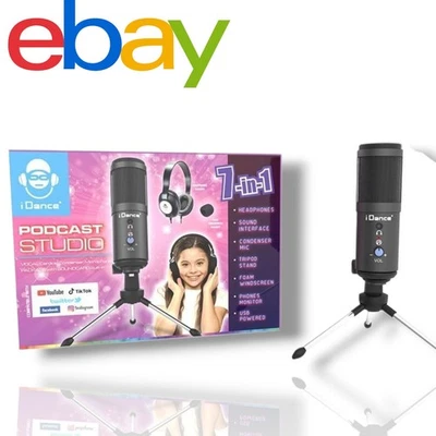 I DANCE iDance Podcast Studio 7-in-1 USB Mikrofon Set Kondensator mit Kopfhörer Kit