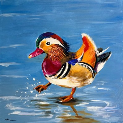 Kleine Ente spritzt Original Acryl Gemälde Ente See Kunstwerk signiert Sale
