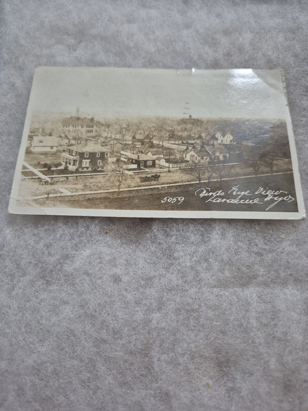 RPPC BIRDS EYE VIEW LARAMIE
