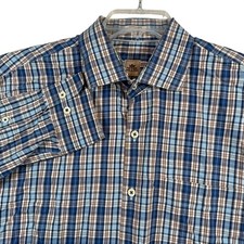 Peter Millar Mens XL Blue Brown Plaid 100 Cotton Long Sleeve Button Down Shirt