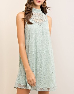 floral lace mock neck mini dress White Multi Floral Lace Mini Dress - All Dresses main image 0