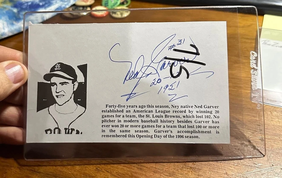 Ned Garver Index Card St Louis Browns Autographed Auto Signed - Image 2 of 2