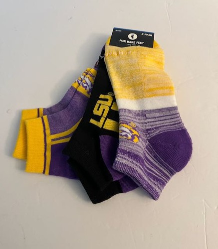 For Bare Feet LSU TIGERS Louisiana State Low Cut Socks 3 Pairs Mens Sz LG 10-13