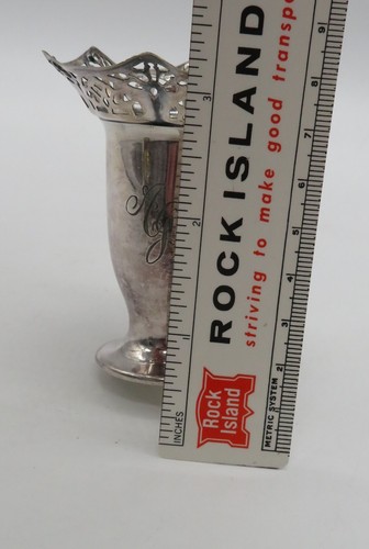 VTG Barbour Silver Co Hartford Conn Mini Vase Lattice Rim Engraved AJ 3" tall - Picture 10 of 12