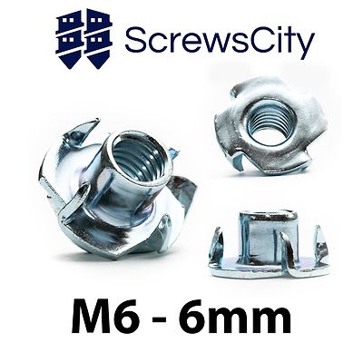 M6-6mm T Nuts For Furniture Blind Inserts Wood Four Pronged Captive