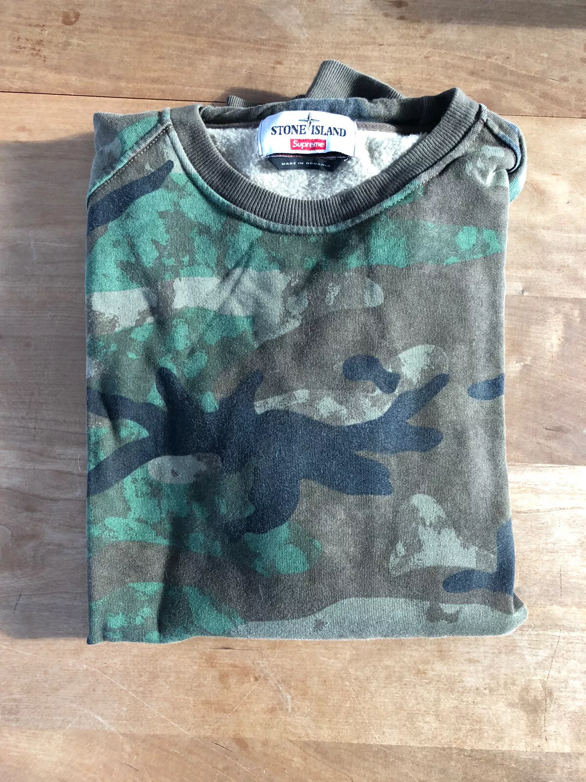 FW14 STONE ISLAND X SUPREME WOODLAND CAMO CREWNECK MEDIUM M sweat shirt à capuche