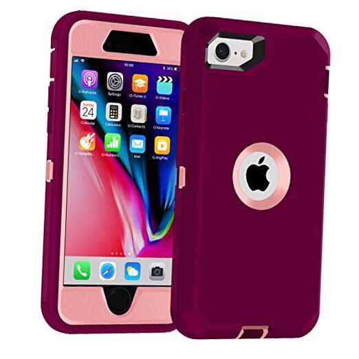 iPhone SE 2020 Case,iPhone SE 2022 Case,3 in 1 Built-in Screen Full Purple/Pink