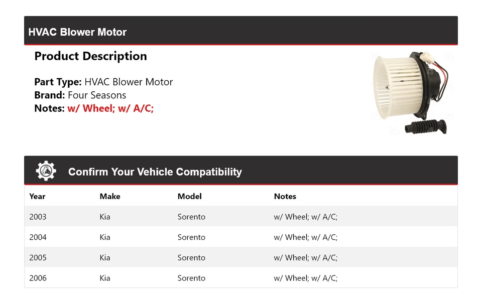 Motor soplador de climatización para Kia Sorento 2003-2006 4 estaciones 2004 2005 Foto 2 de 4