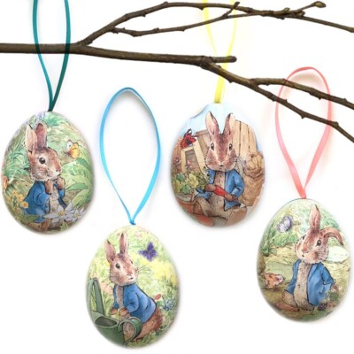 4 PETER HASE OSTEREI BLECHDOSE HÄNGEND Kinder Jagd Party Aufbewahrung Schmuck Geschenk