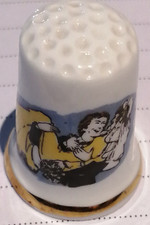 Beautiful Vintage Old Collectable Fine Bone China Thimble Bride and Groom