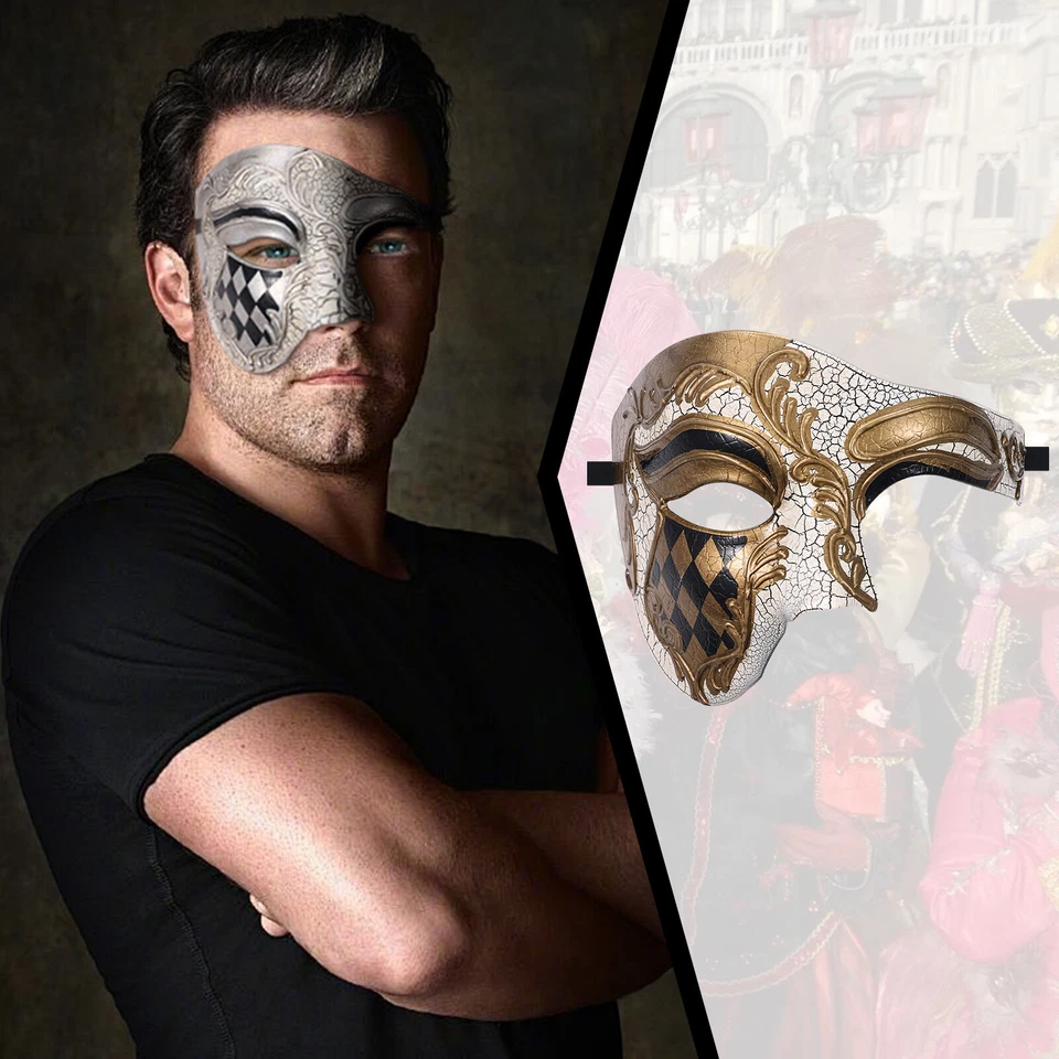 Men's Masquerade Ball Mask Venetian Phantom of the Opera Costume Half Face Mask - Image 3 of 4