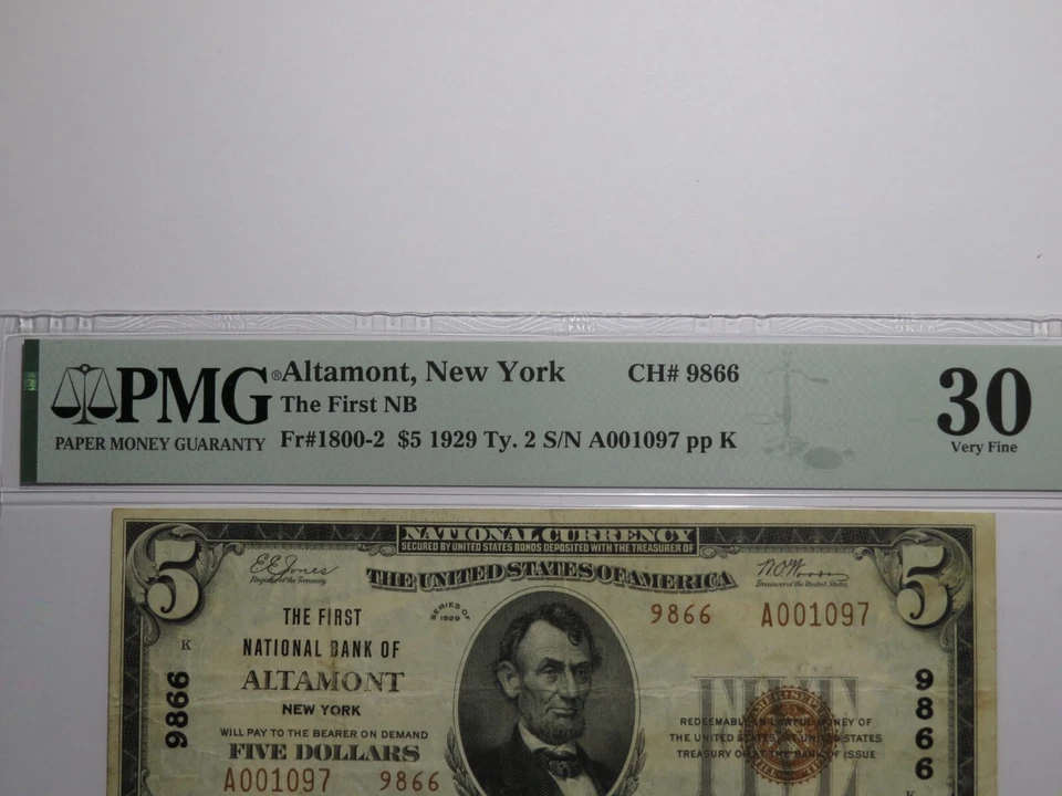 $5 1929 Altamont New York NY National Currency Bank Note Bill Ch. #9866 VF30 - Image 2 of 4