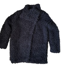 Ichi Danish Designer,shaggy Black Medium Length Jacket S-m Original Price $250