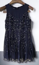 Jenny Yoo Blaire Dress Navy Sleeveless Rhinestone Beaded Babydoll Mini Sz M NEW