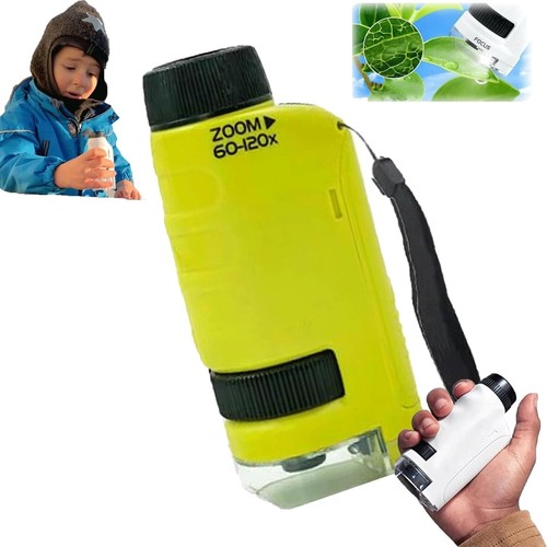 Handheld Pocket Microscope for Kids 120-60x Zoom with LED Light and Slides Green