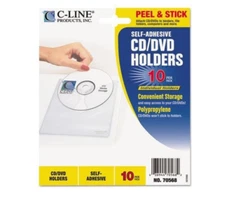 C-Line Self Adhesive CD/DVD Storage Holders, Polypropylene, Peel & Stick, 10/pk 