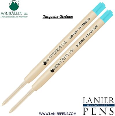 2 Pack- Monteverde P13 SoftRoll Ballpoint Refill Turquoise Medium Tip 0.7mm