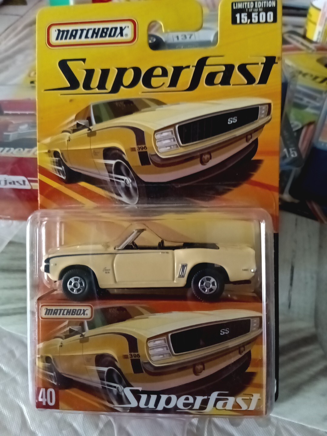 2005- Matchbox Superfast LE 1/15,500  #40 / Chevy Camaro SS Conv. ( Cream Yellow