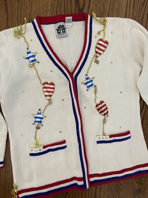 Vtg Red White And Blue American Flag Election Patriotic Ugly Christmas  Sweater