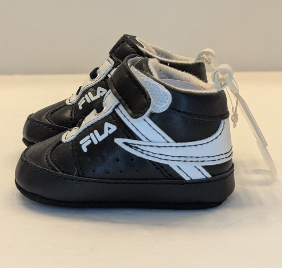 PONY FILA Culla Neonato Sneakers Scarpe Neonato Morbide Taglia 0 6 Mesi Nero Nuovo con etichette