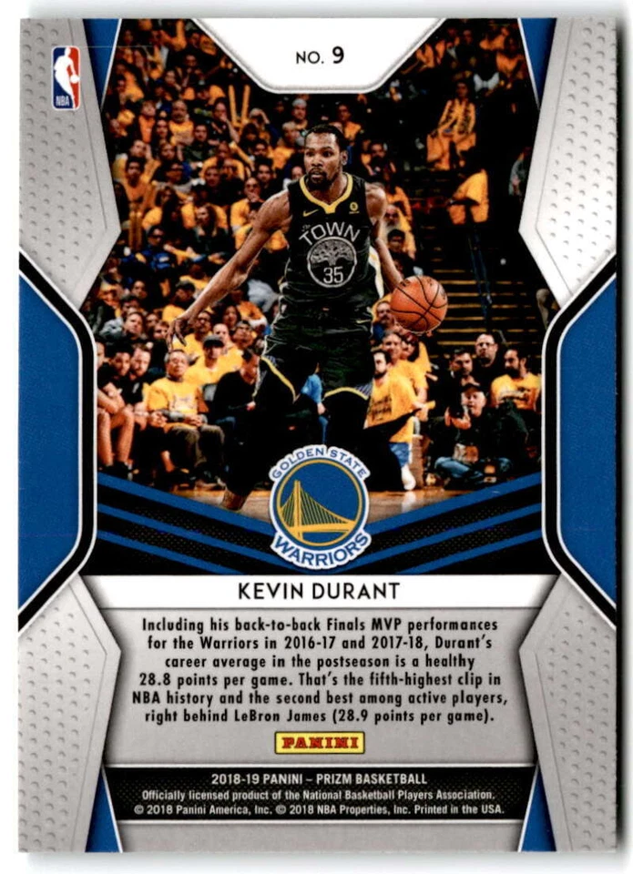 2018-19 Panini Prizm Dominance #9 KEVIN DURANT Golden State Warriors Basketball - Image 2 of 2