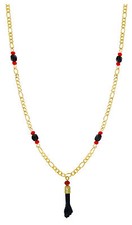 14KT NECKLACE GP HAND LUCKY CHARM EVIL EYE AZABACHE BLACK 24"