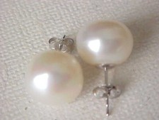 10.5MM - 11MM AAA GENUINE WHITE PEARL STUD EARRINGS SOLID 14K WHITE GOLD