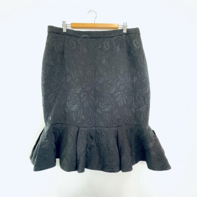 Trelise Cooper Size 16 XL Black Embossed Rose Fabric Fixed Assets Peplum Skirt