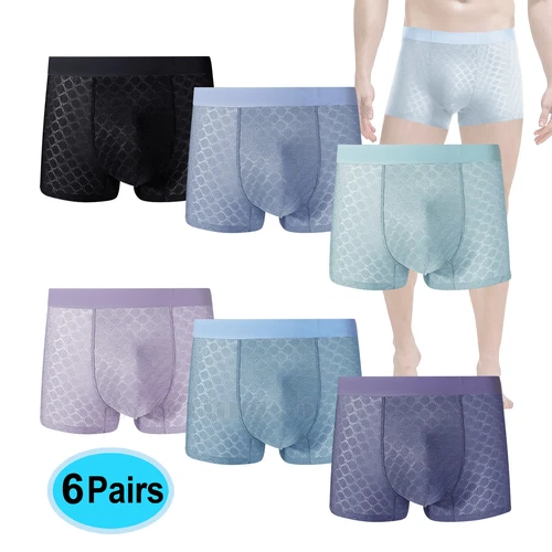 6Pack Men Ice Silk Boxer Briefs Breathable Cool Underwear Low Rise Stretch Boxer - Picture 1 of 19