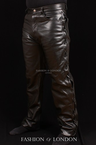 Men's LACED JEANS STYLE' Black Cowhide 