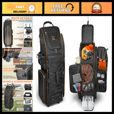 80L Rolling Baseball Bag with Wheels, Holds 7 Bats, Waterproof, Vented Shoe Zone