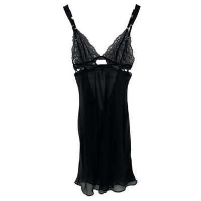 Victoria s Secret Delicate Lace Sheer Black Cut Out Open Back Nighty Size Medium