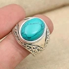 925 Sterling Silver Turquoise Gemstone Beautiful Men's Handmade Ring All Size 36