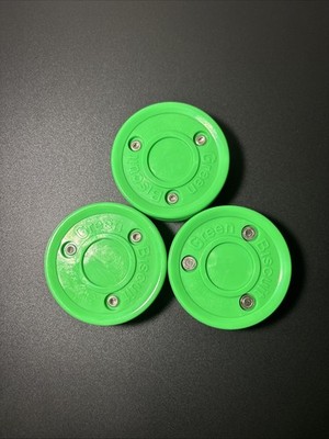 3 Green Biscuit Orginal Hockey Passing Training Puck. Brand New