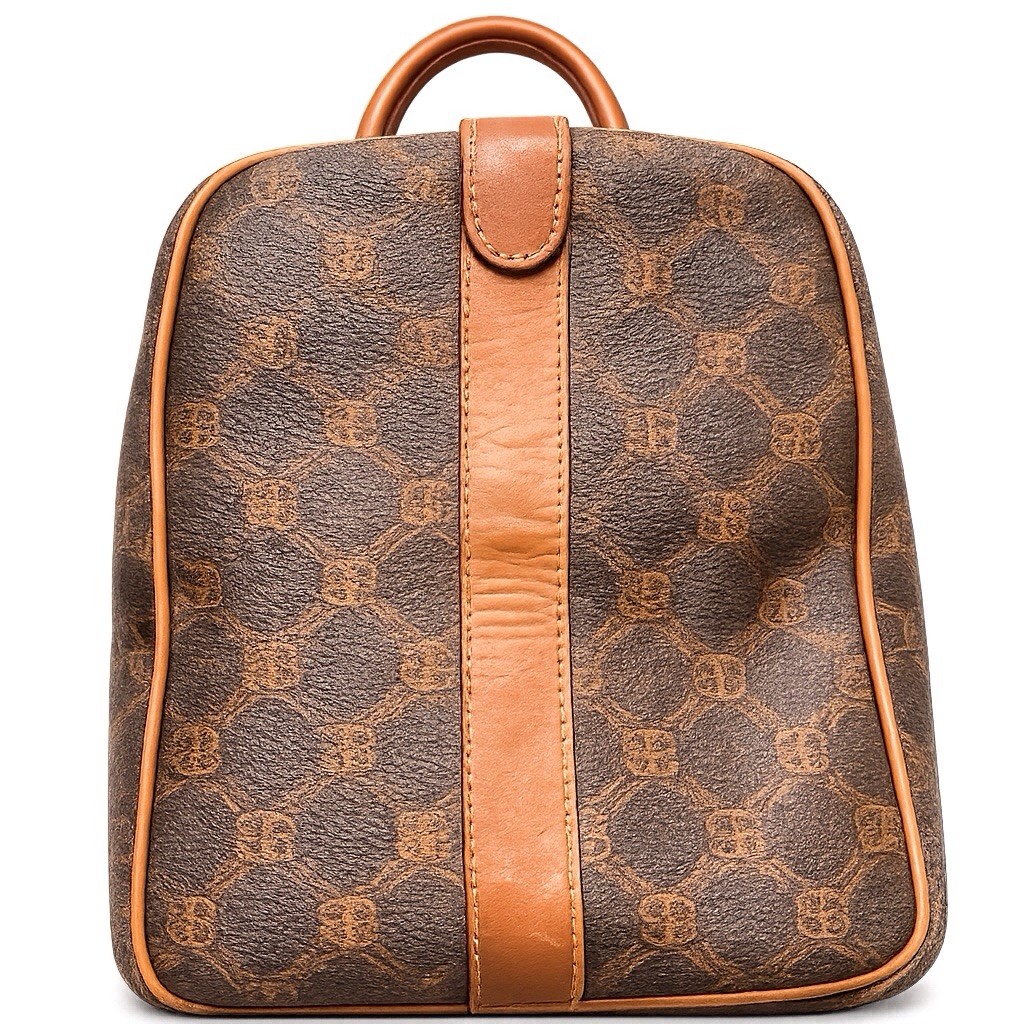 Bally Vintage Boston Bag Brown Monogram Leather Trim Made Italy 