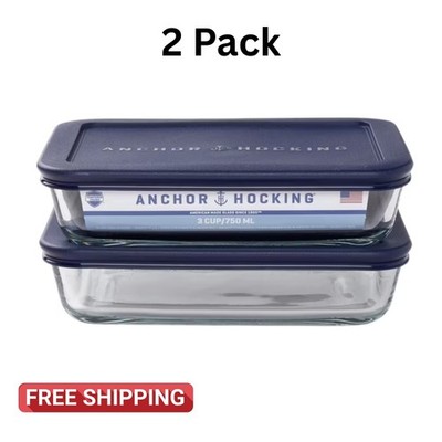 Anchor Hocking Glass Food Storage Containers with Lids, Set of 2