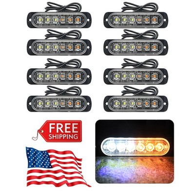 8/32X 6-LED Car Amber/White Side Marker Flash Strobe Light Bar Kit Tow Truck New